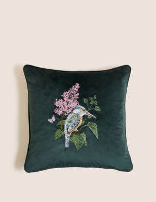 

M&S Collection Velvet Floral Bird Embroidered Cushion - Forest Green, Forest Green