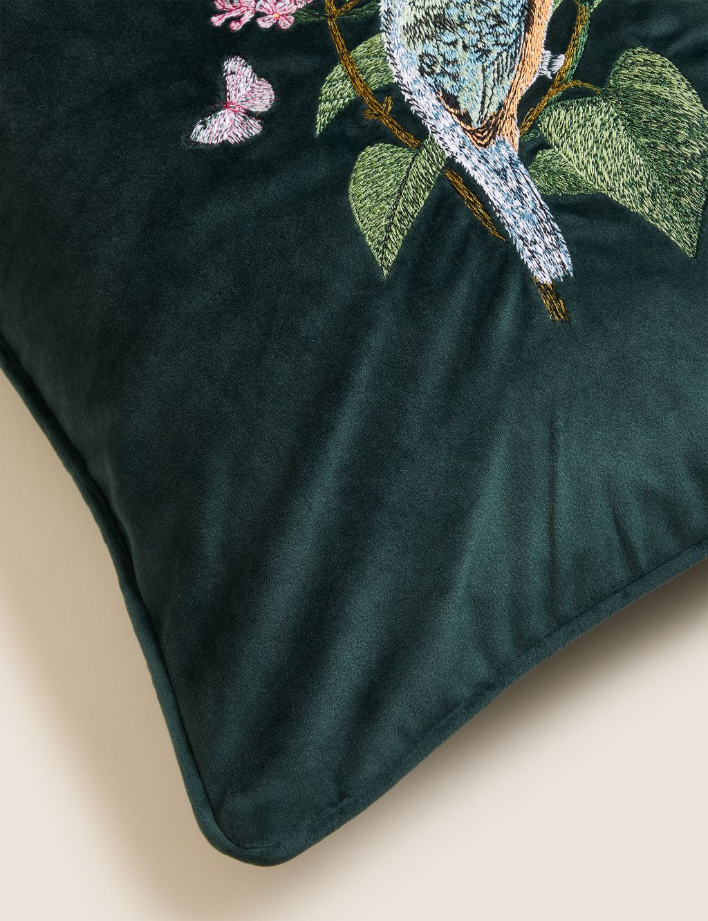 Velvet Floral Bird Embroidered Cushion image 3