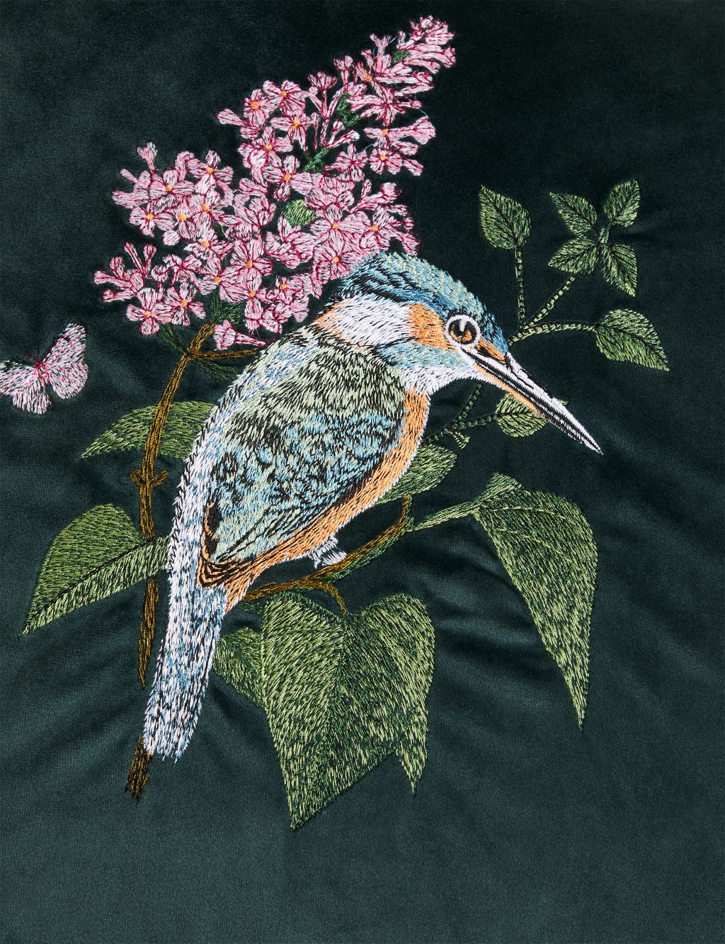 Velvet Floral Bird Embroidered Cushion image 4