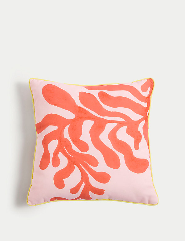 Set of 2 Coral & Checked Outdoor Cushions - FR