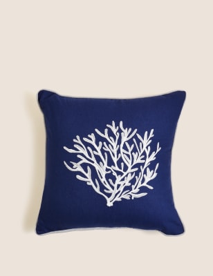 

M&S Collection Cotton Rich Embroidered Cushion with Linen - Navy Mix, Navy Mix