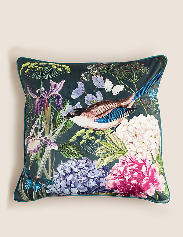 Bird Floral Embellished Cushion - GR