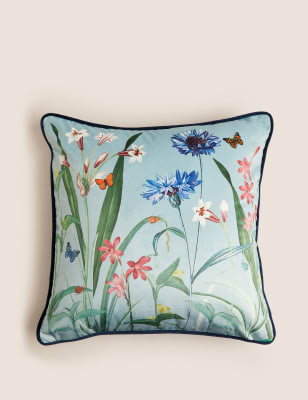 

M&S Collection Velvet Butterfly Floral Piped Cushion - Blue Mix, Blue Mix