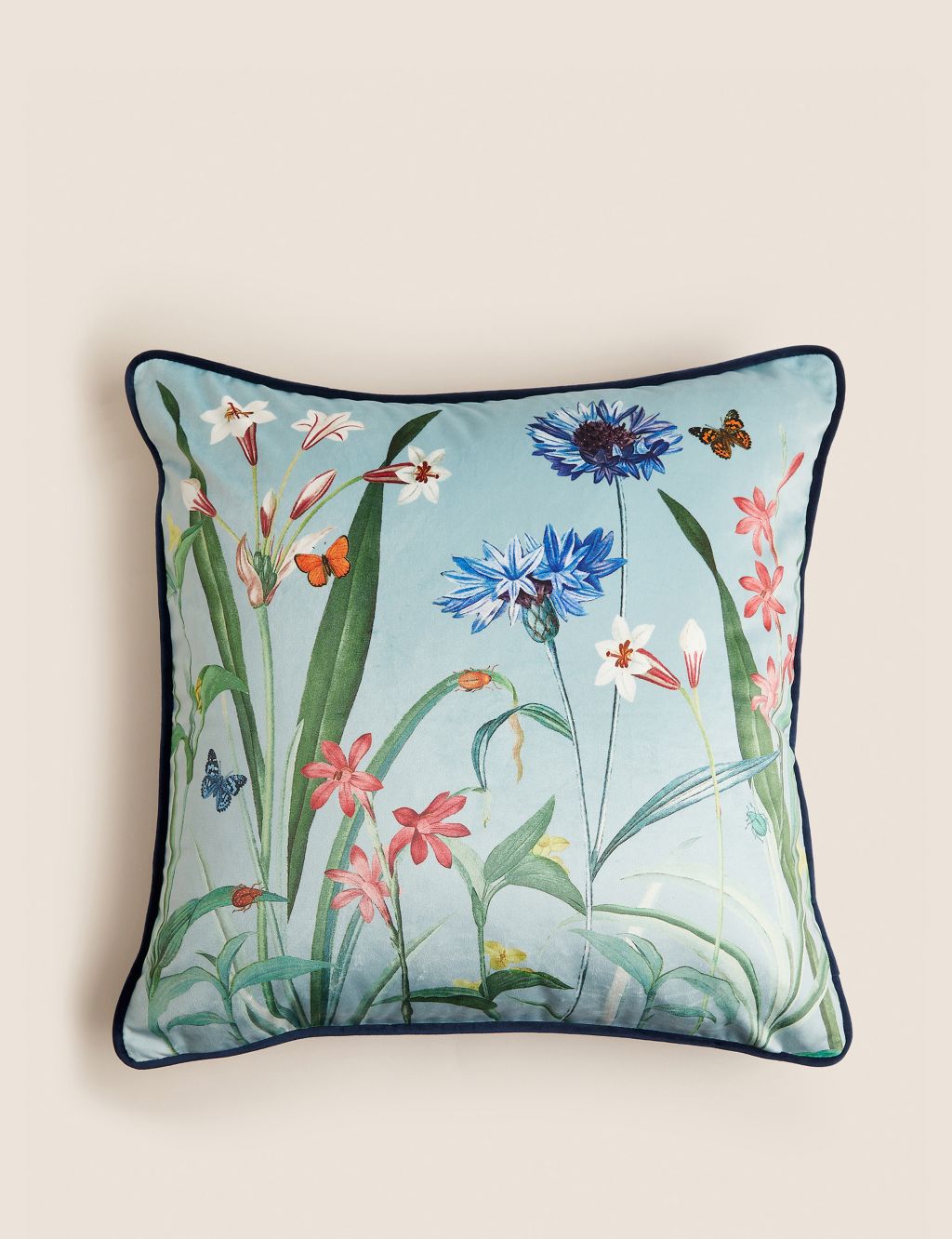 Velvet Butterfly Floral Piped Cushion