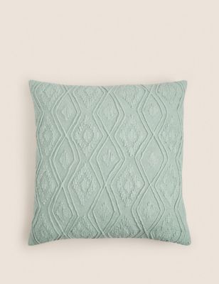 M&S Pure Cotton Geometric Textured Cushion - Sage, Sage,Terracotta