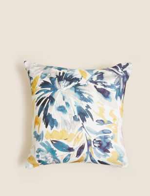 M&S Pure Cotton Watercolour Floral Cushion - Teal Mix, Teal Mix