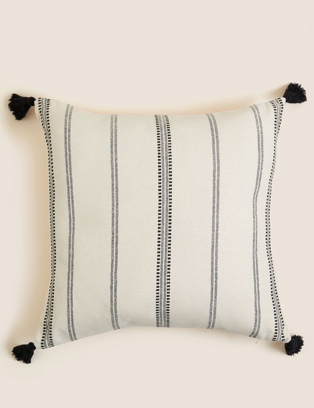 Pure Cotton Striped Tasselled Cushion
