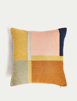 M&S Pure Cotton Geometric Embroidered Cushion - Multi, Multi