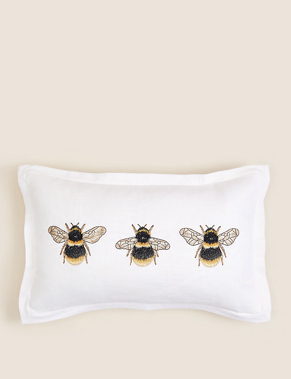 Langwerpig kussen van katoen en linnen met bijenmotief - BE