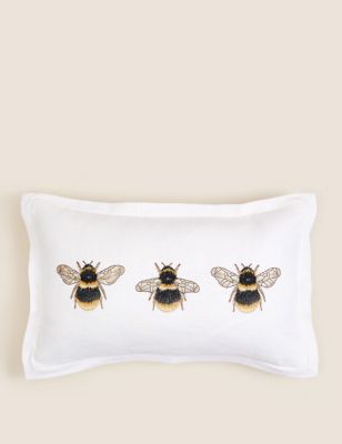 M&S Cotton with Linen Bee Bolster Cushion - Ivory, Ivory