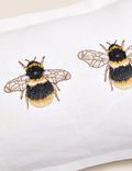 Langwerpig kussen van katoen en linnen met bijenmotief