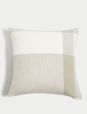M&S Pure Cotton Checked Cushion - Grey Mix, Grey Mix