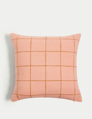 M&S Pure Cotton Checked Cushion - Pink Mix, Pink Mix
