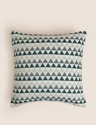 M&S Chenille Geometric Cushion - Green Mix, Green Mix,Ochre