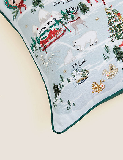 Cotton Rich Embroidered Christmas Cushion