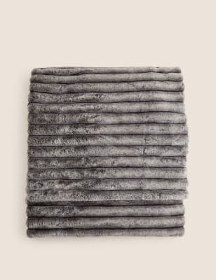 

M&S Collection Faux Fur Ribbed Throw - Charcoal, Charcoal