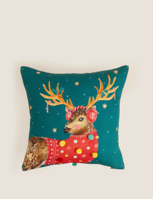 Pure Cotton Reindeer Cushion - AT