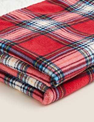 

M&S Collection Fleece Checked Christmas Tartan Throw - Red Mix, Red Mix