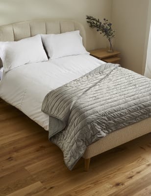 M&S Velvet Quilted Bedspread - MED - Grey, Grey,Light Navy