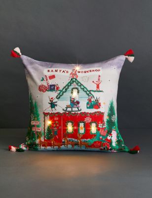 Light Up Santa's Workshop Cushion - GR