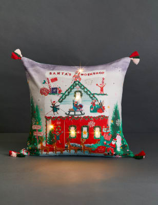 Light Up Santa's Workshop Cushion - GR