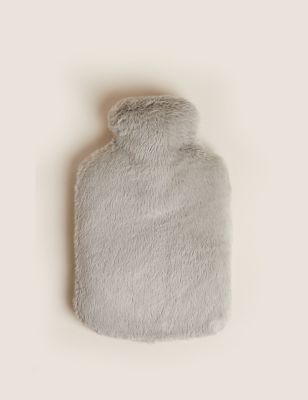 M&S Supersoft Faux Fur Hot Water Bottle - Light Grey, Light Grey,Cream,Blush