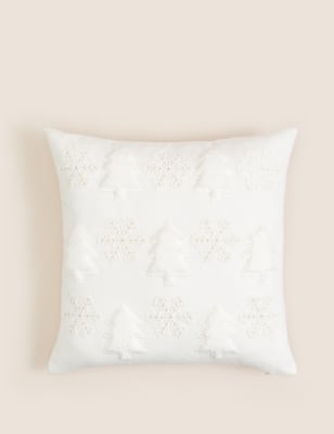 

M&S Collection Kissen aus reiner Baumwolle mit Weihnachtsbaum-Applikation - Elfenbein, Elfenbein