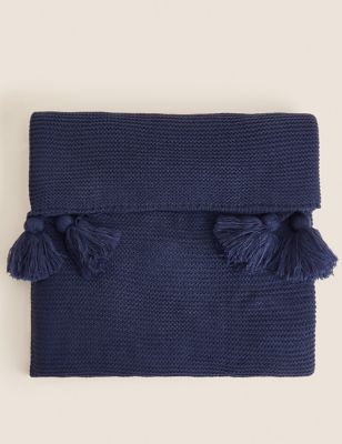M&S Knitted Tassel Throw - Navy, Navy,Cream,Duck Egg,Rust,Neutral