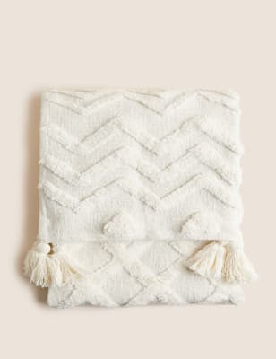 Pure Cotton Patterned Tassel Throw - EE