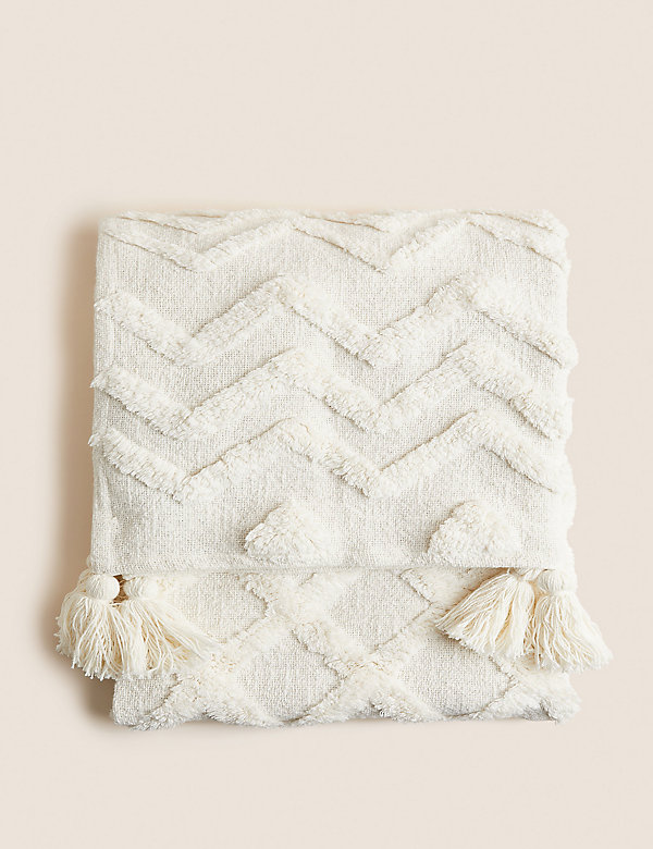 Pure Cotton Patterned Tassel Throw - CA