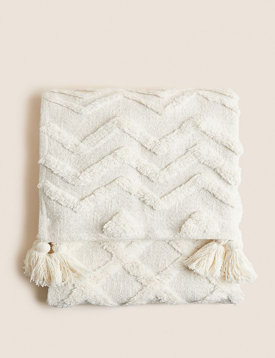 Pure Cotton Patterned Tassel Throw