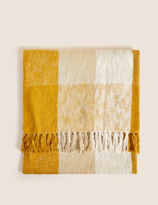 

M&S Collection Pure Cotton Checked Throw - Ochre, Ochre