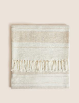 M&S Pure Cotton Striped Throw - Natural, Natural