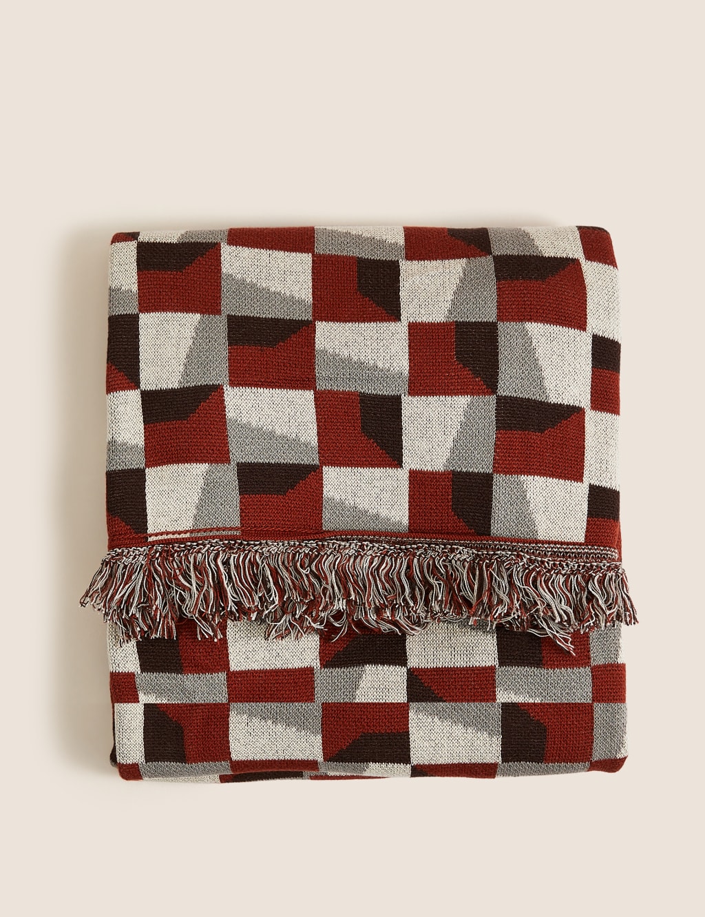 Pure Cotton Geometric Knitted Throw image 1
