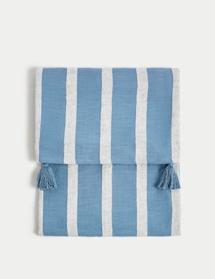 

M&S Collection Pure Cotton Striped Lightweight Throw - Blue, Blue