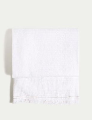 M&S Pure Cotton Large Stitched Throw - White, White,Neutral