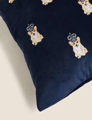 

M&S Collection Velvet Embroidered Corgi Cushion - Navy, Navy