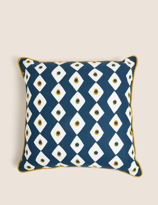 M&S Pure Cotton Geometric Embroidered Cushion - Navy Mix, Navy Mix