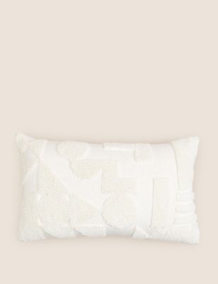 M&S Cotton Rich Geometric Bolster Cushion - Ecru, Ecru
