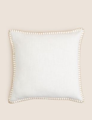 M&S Pure Cotton Blanket Stitched Cushion - Ecru, Ecru,Rust,Neutral,Khaki