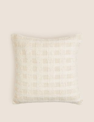 M&S Pure Cotton Checked Cushion - Natural, Natural
