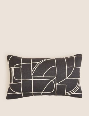 M&S Cotton Rich Geometric Bolster Cushion - Charcoal Mix, Charcoal Mix