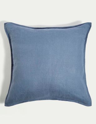 M&S Pure Linen Cushion - Blue, Blue,Khaki,Ecru