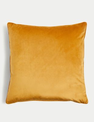 M&S Velvet Piped Large Cushion - Ochre, Ochre,Charcoal,Olive