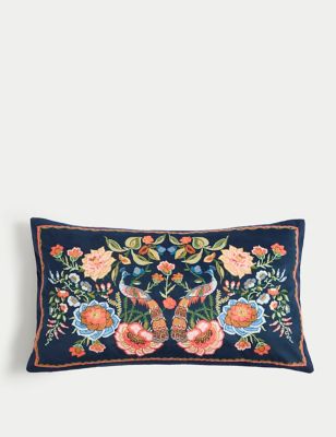 Velvet Bird Embroidered Bolster Cushion - CA