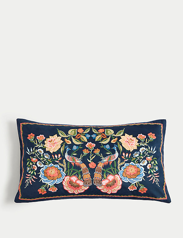 Velvet Bird Embroidered Bolster Cushion - SA