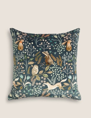 M&S Collection Woodland Print Embroidered Cushion - Navy Mix, Navy Mix