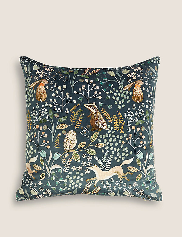 Woodland Print Embroidered Cushion - JE