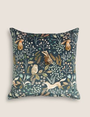 M&S Woodland Print Embroidered Cushion - Navy Mix, Navy Mix