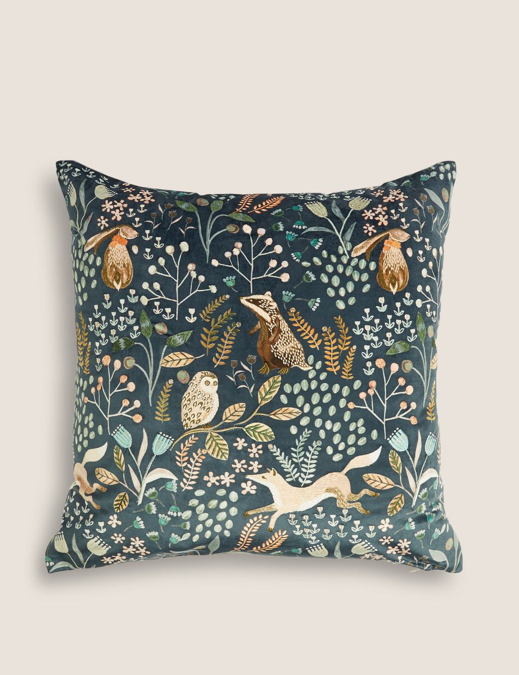 Woodland Print Embroidered Cushion image 1